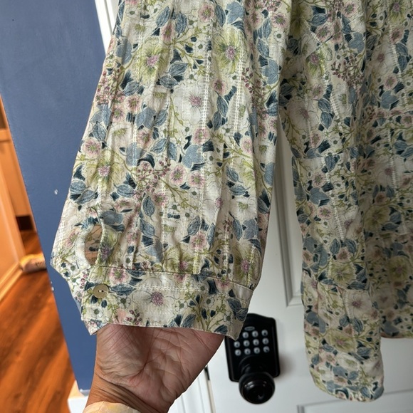 J. Jill Womens Textured Cotton Blouse 3X Cream green Blue Floral 3/4 Sleeve - Picture 3 of 13